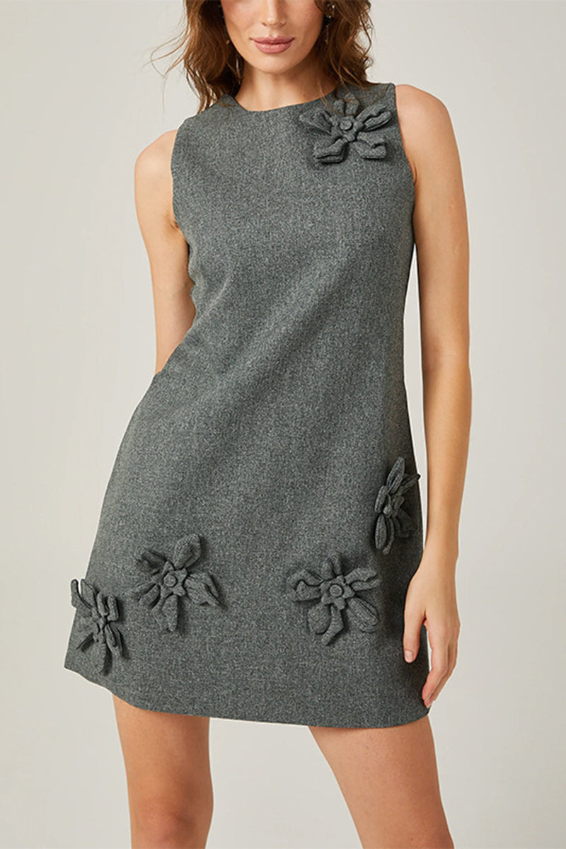 3D Floral Applique Sleeveless Mini Dress