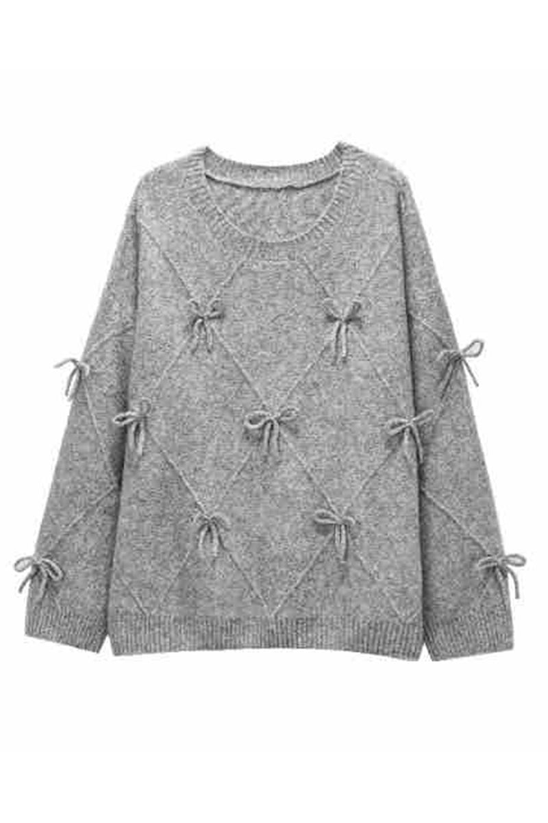 Bow-Accent Textured Knit Sweater