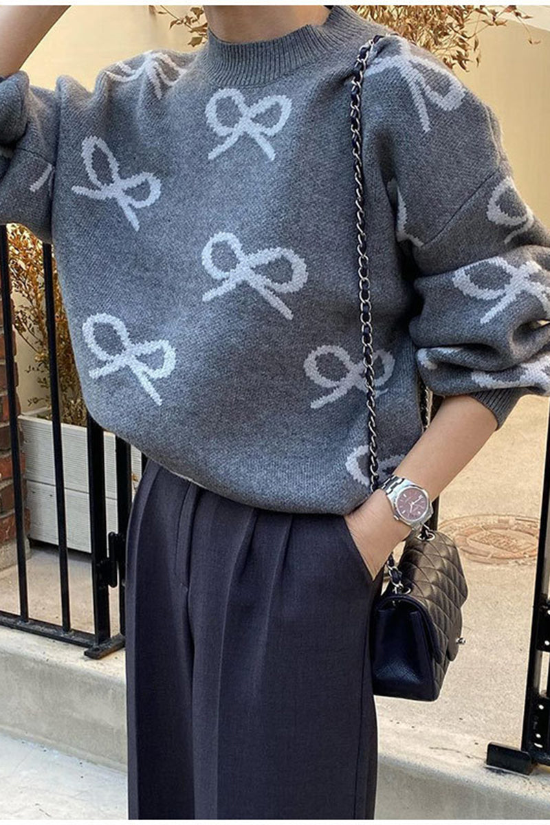Bow Patterned Pullover Sweater