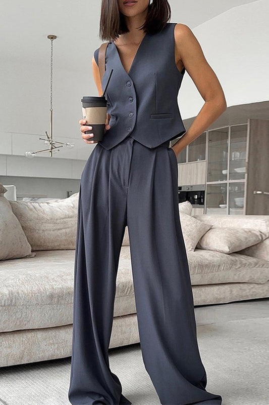 Tailored Vest and Wide-Leg Pants Set