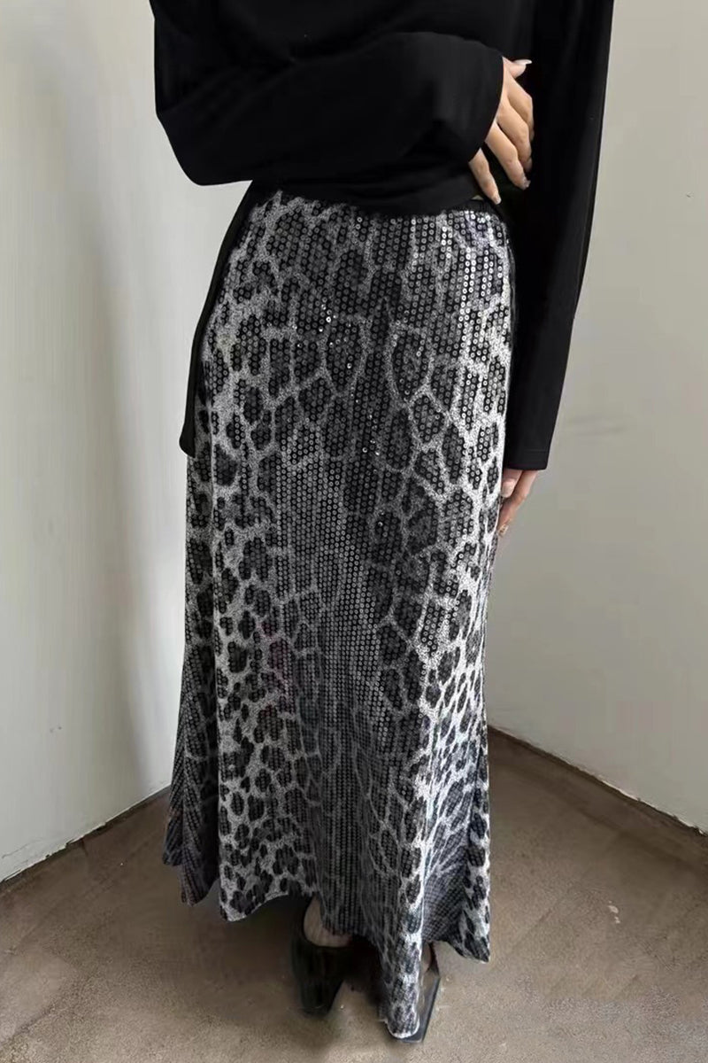 Leopard Sequin Maxi Skirt