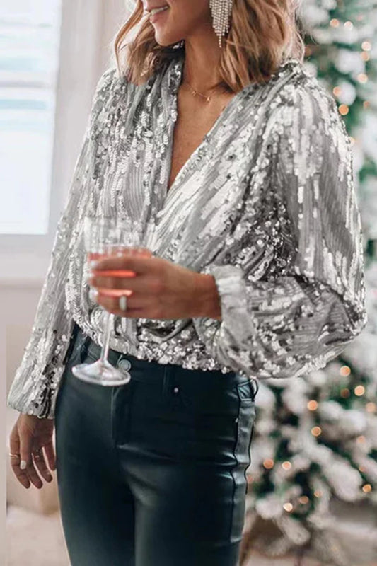 Sequined V-Neck Wrap Top