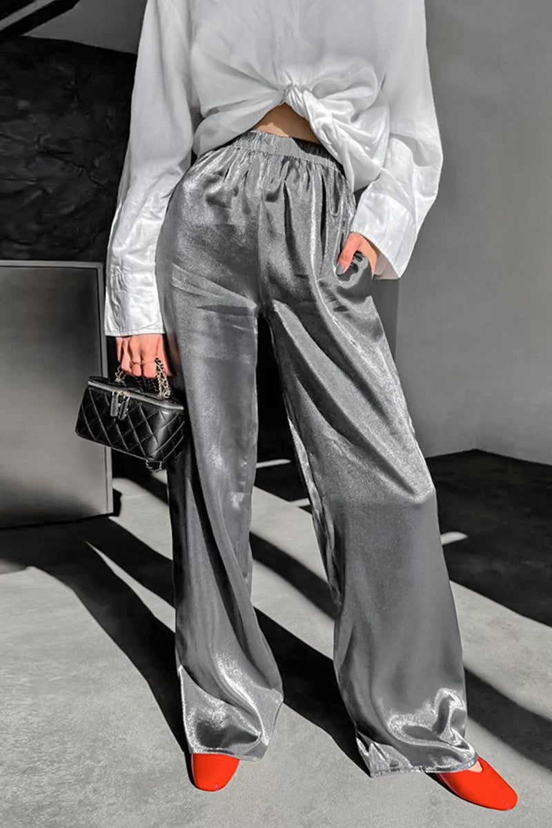 Satin Wide-Leg Lounge Pants