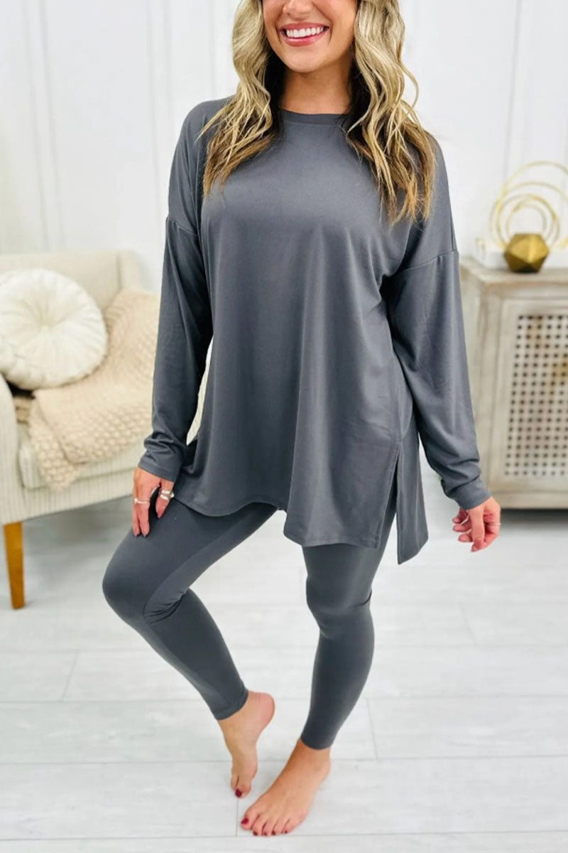 Relaxed Fit Long Sleeve Top with Leggings Set