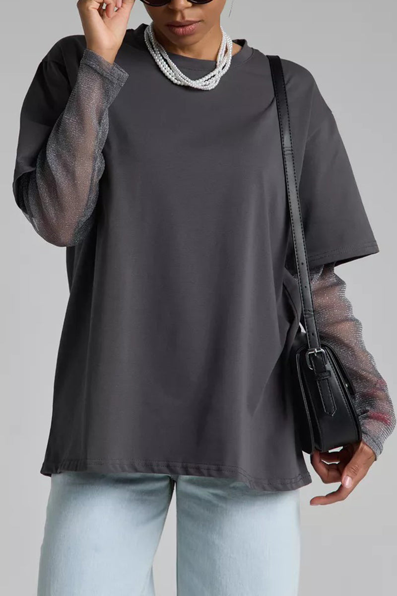 Layered Top with Mesh Sleeves