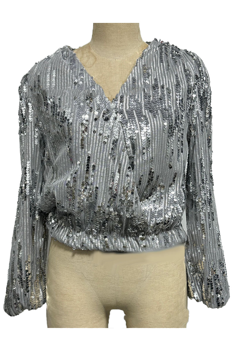 Sequined V-Neck Wrap Top