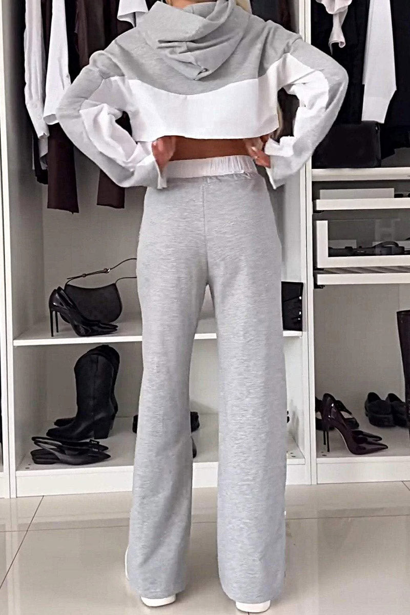 Cropped Hoodie and Drawstring Wide-Leg Pants Set