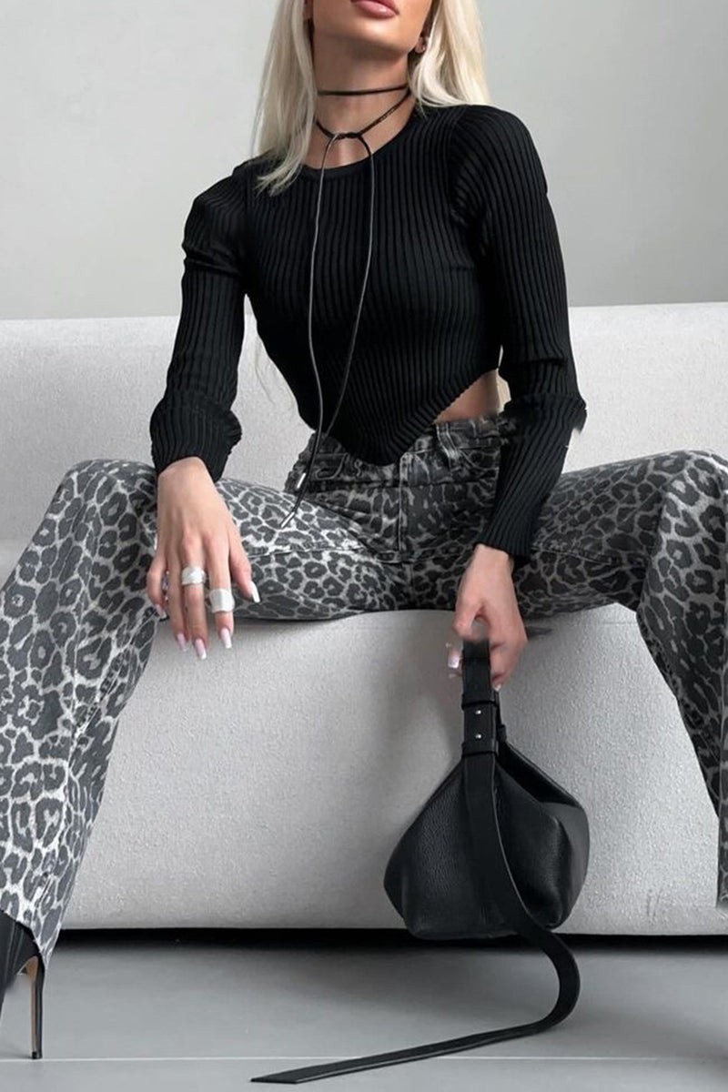 High-Waisted Leopard Print Flare Pants