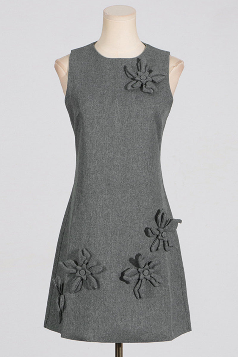 3D Floral Applique Sleeveless Mini Dress