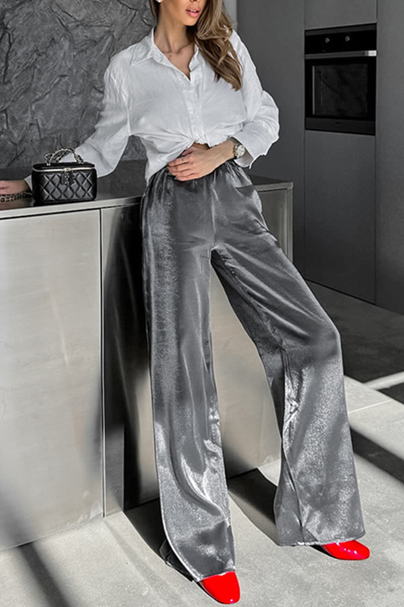 Satin Wide-Leg Lounge Pants