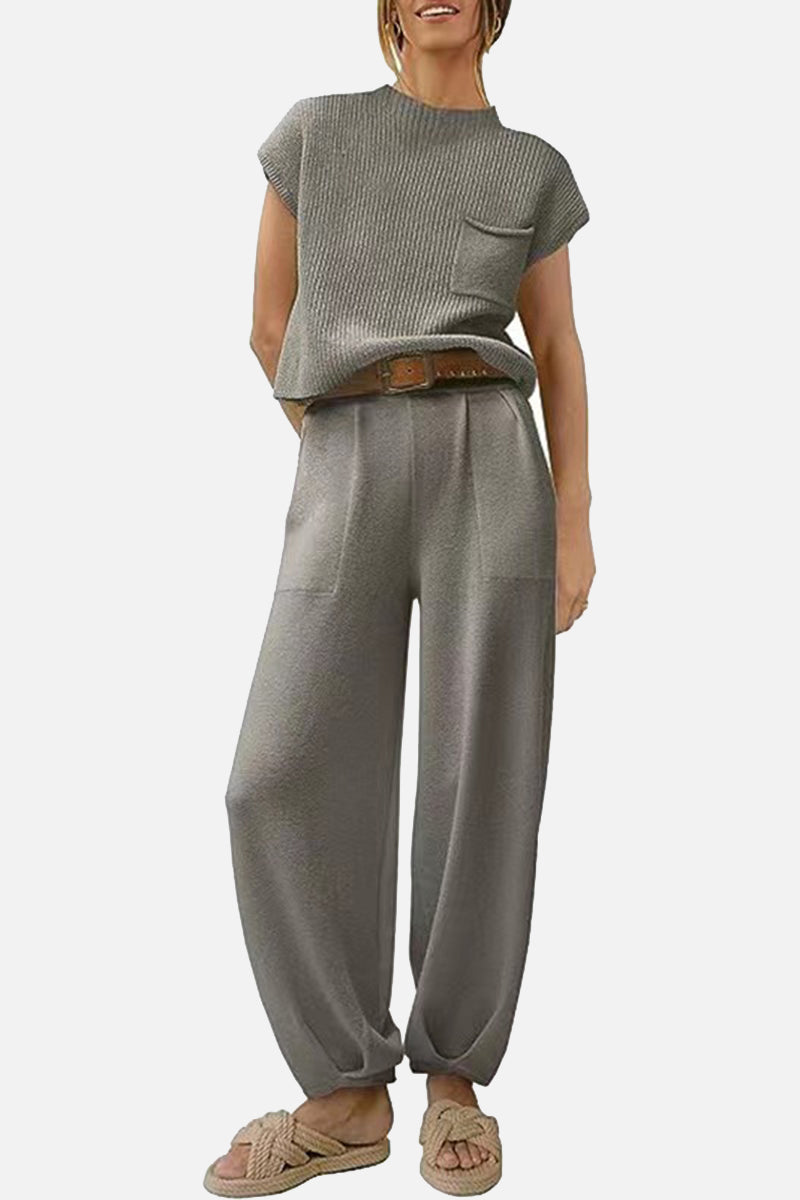 Sleeveless Knit Top and Relaxed Pants Set