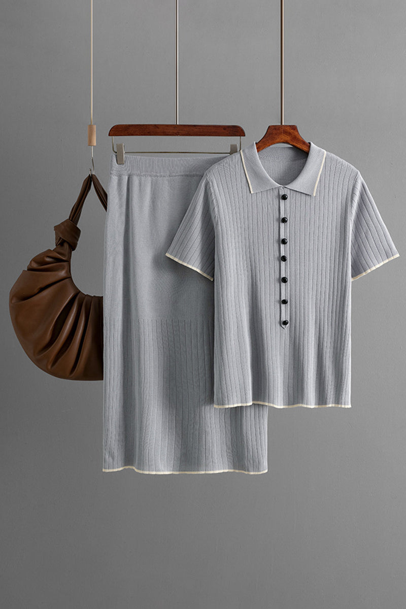 Ribbed Polo and Skirt Set