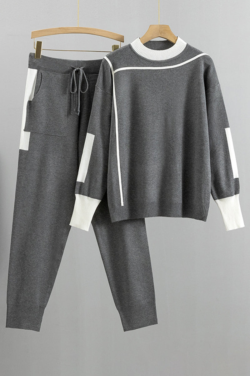 Casual Knit Drawstring Jogger and Pullover Set