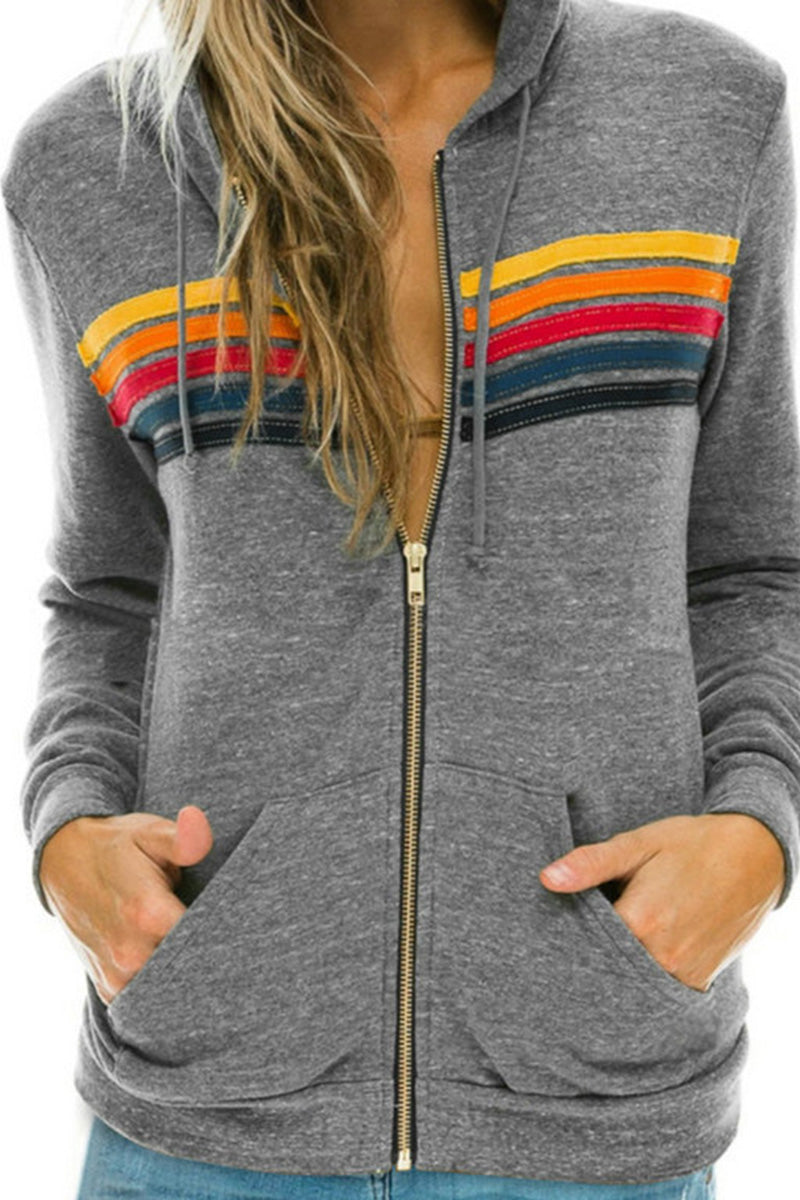 Zip-Up Hoodie with Stripe Accent