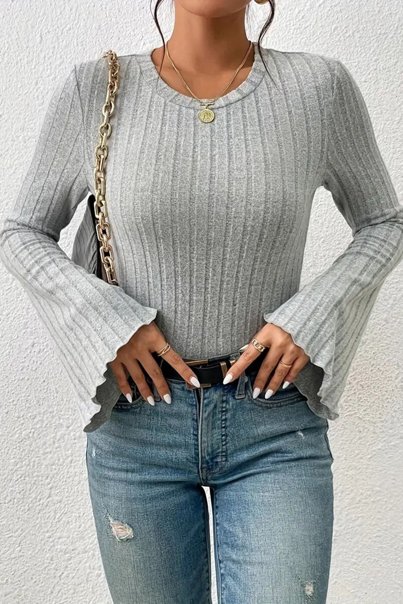 Ribbed Knit Top with Flared Sleeves