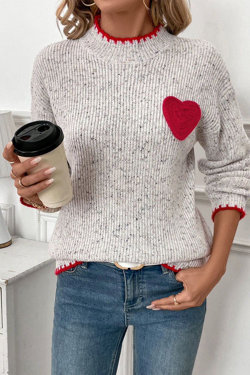 Knitted Sweater with Heart Pattern