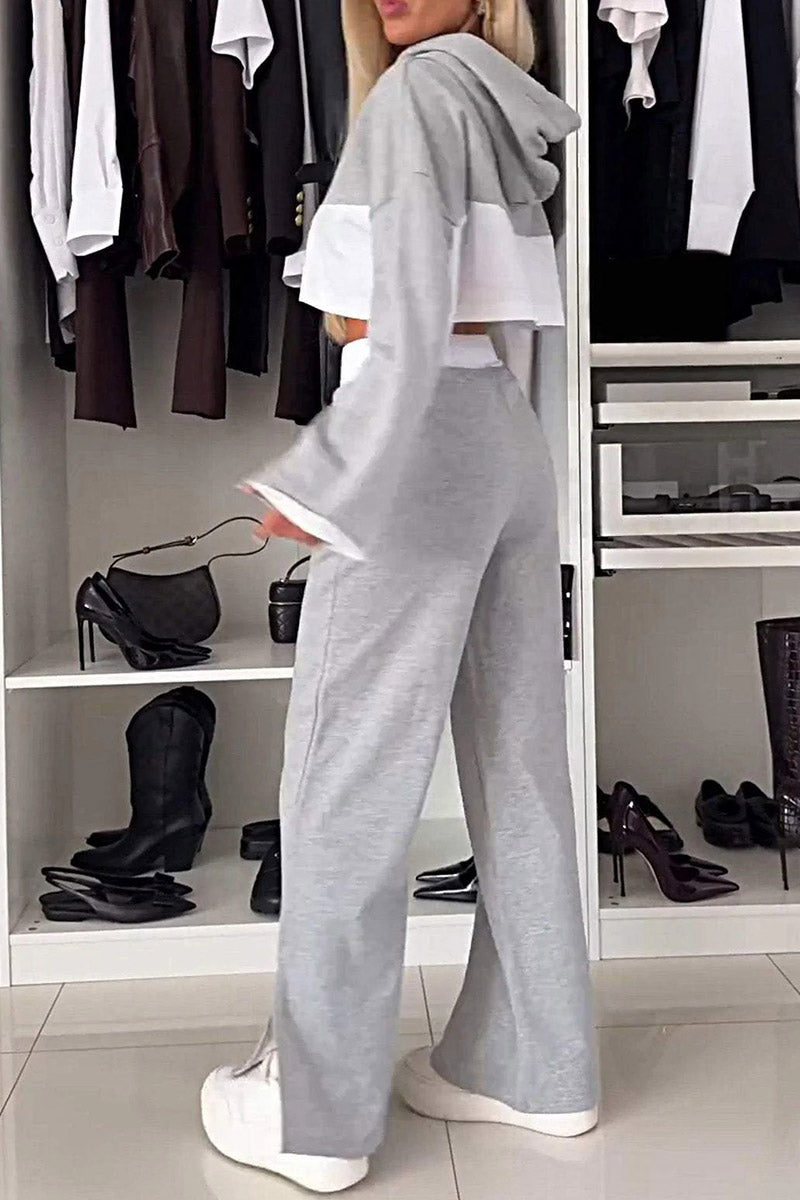 Cropped Hoodie and Drawstring Wide-Leg Pants Set