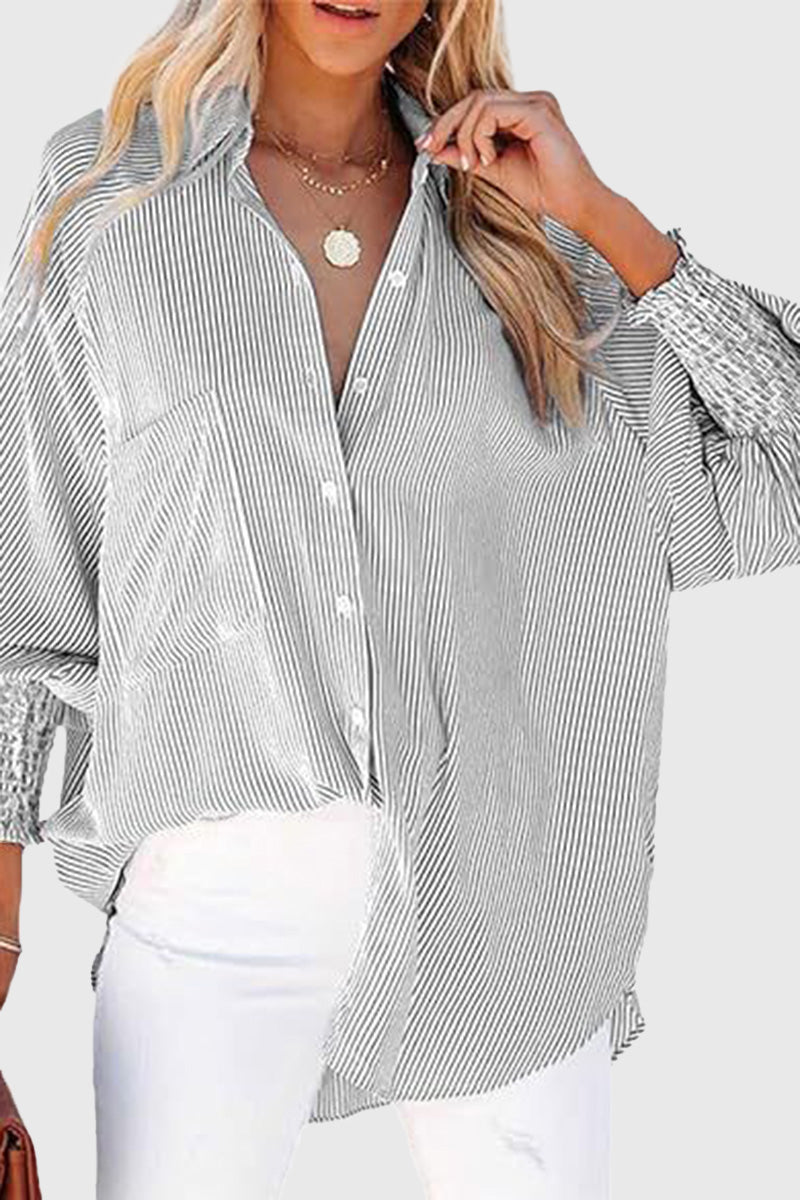 Puff Sleeve Striped Button-Down Shirt