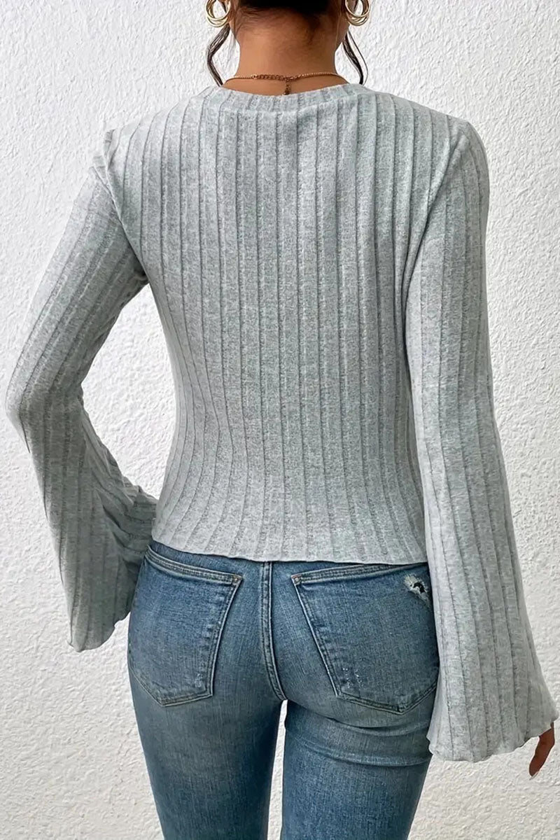 Ribbed Knit Top with Flared Sleeves