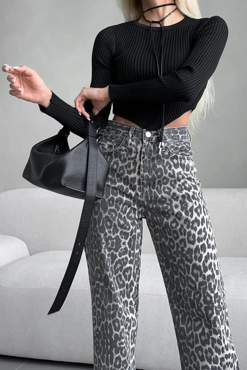 High-Waisted Leopard Print Flare Pants