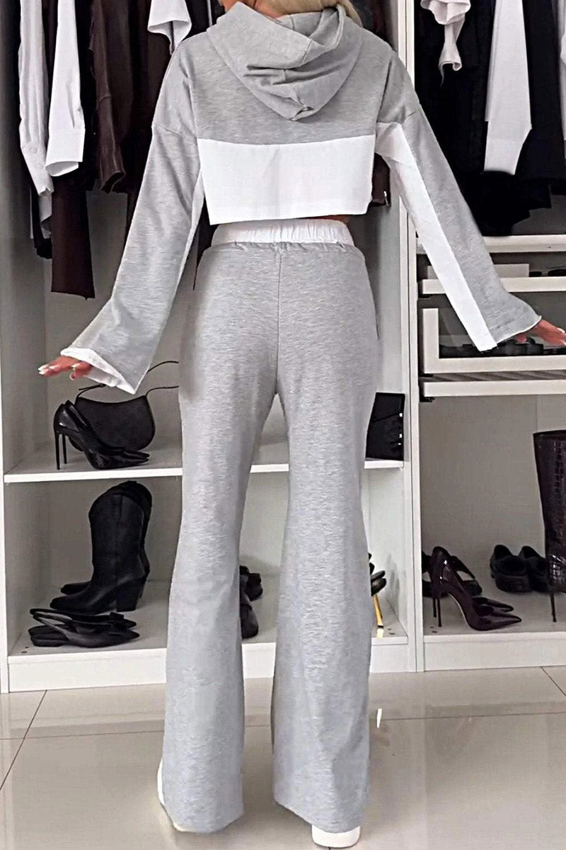 Cropped Hoodie and Drawstring Wide-Leg Pants Set