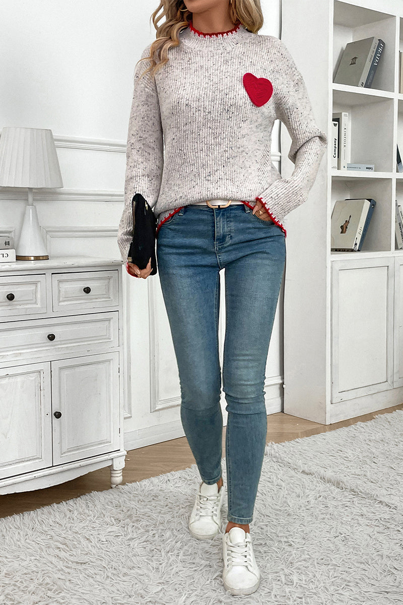 Knitted Sweater with Heart Pattern