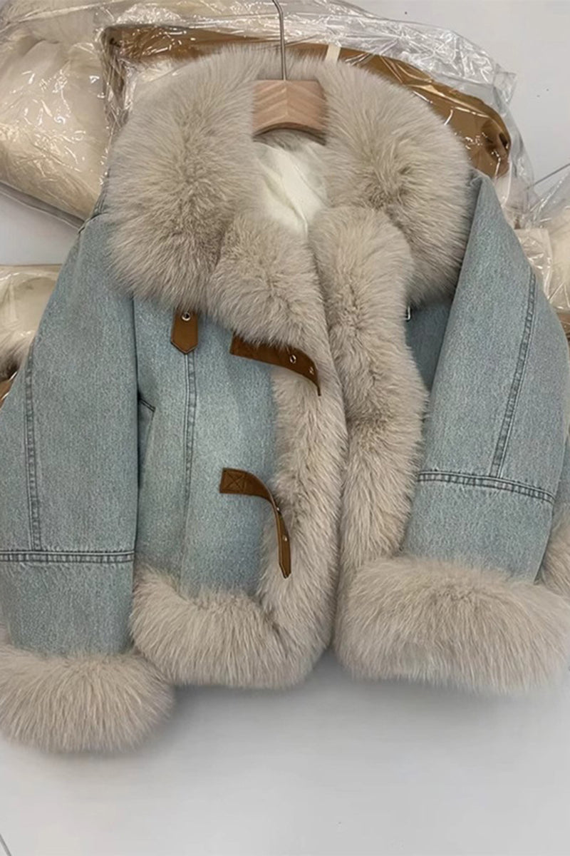 Faux Fur Trimmed Short Denim Coat