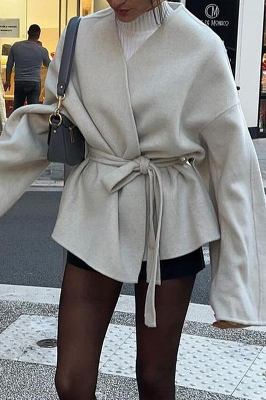 Belted Wrap Coat with Wide Sleeves