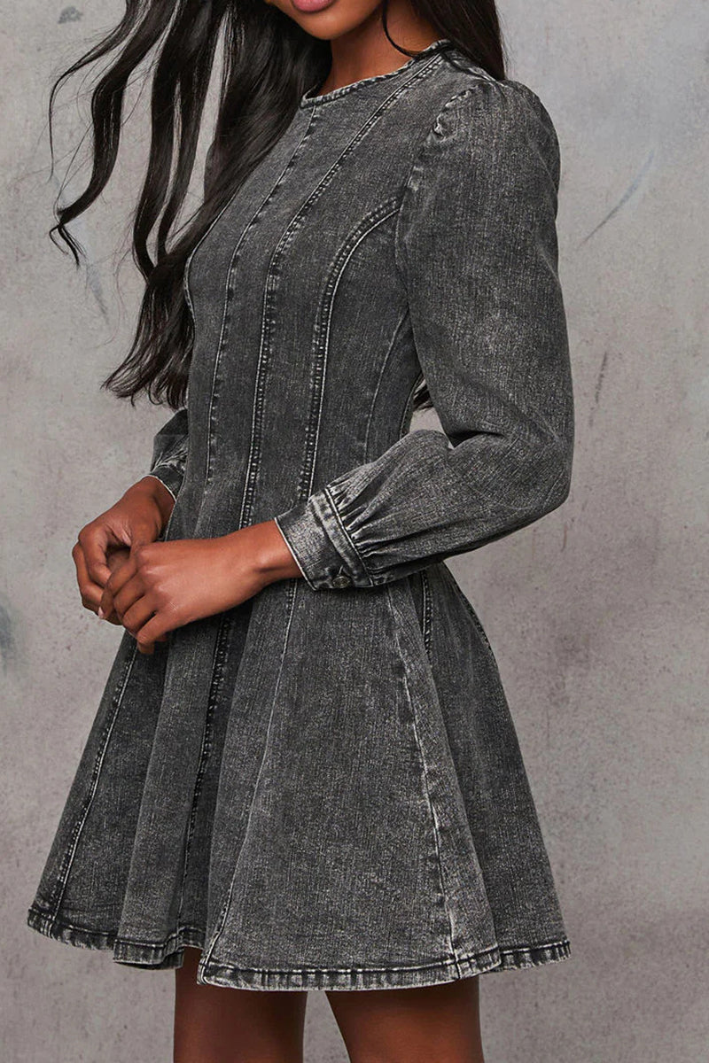 Fitted Denim Mini Dress with Puff Sleeves