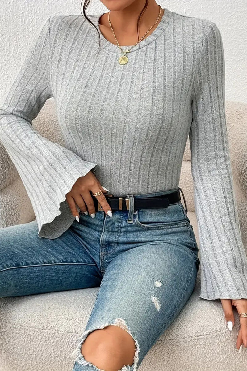 Ribbed Knit Top with Flared Sleeves