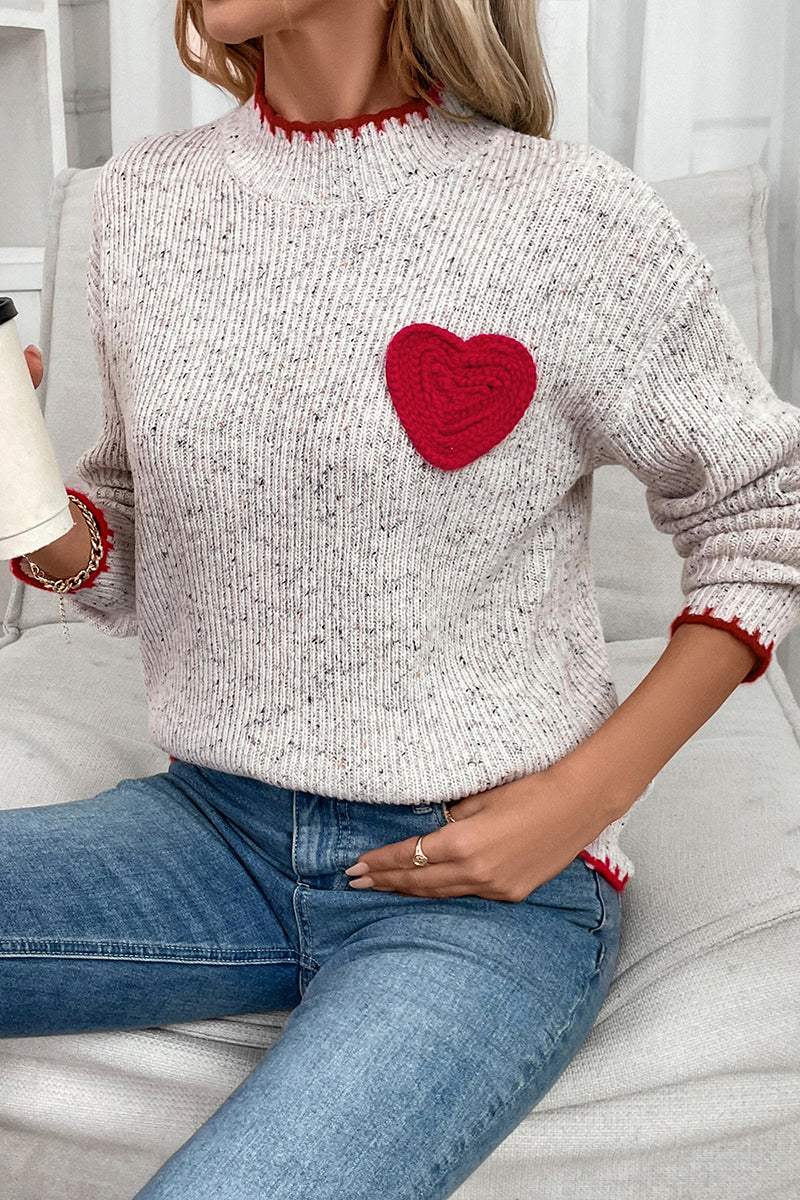 Knitted Sweater with Heart Pattern