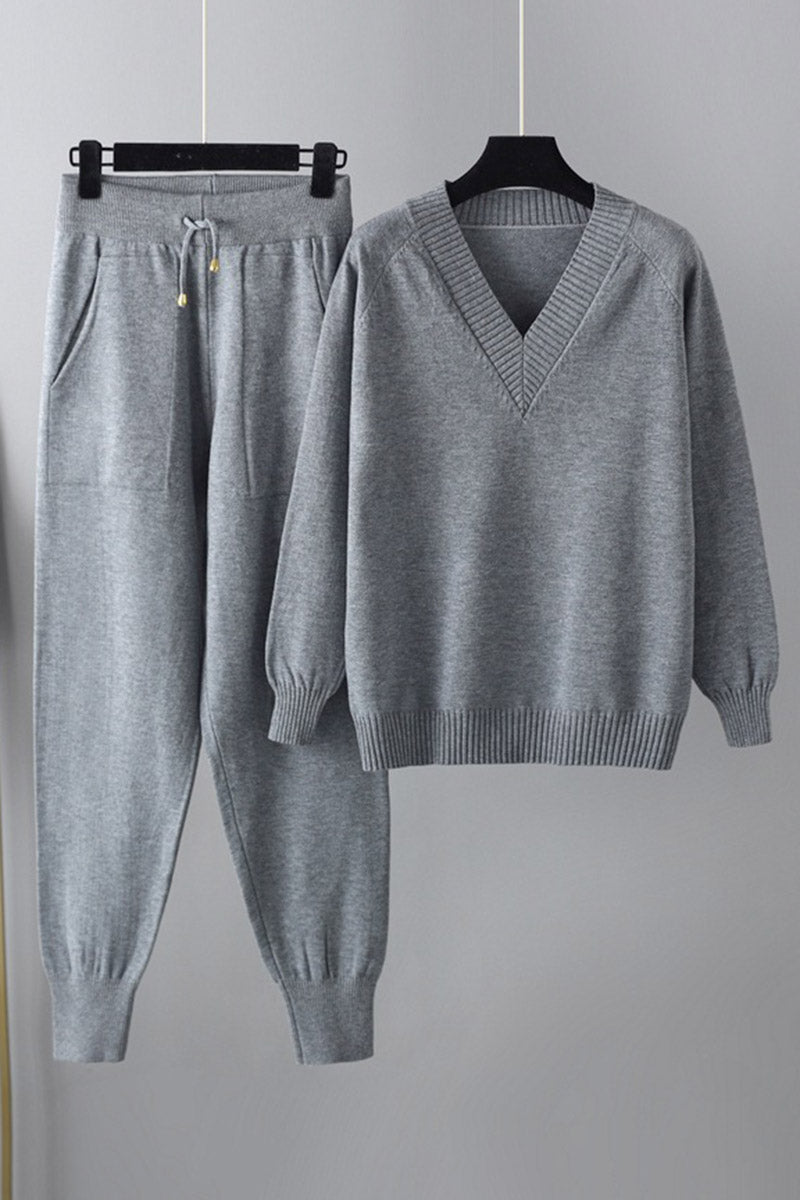 V-Neck Knit Sweater and Jogger Set