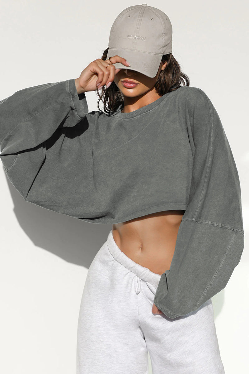 Cropped Oversized Long Sleeve Top