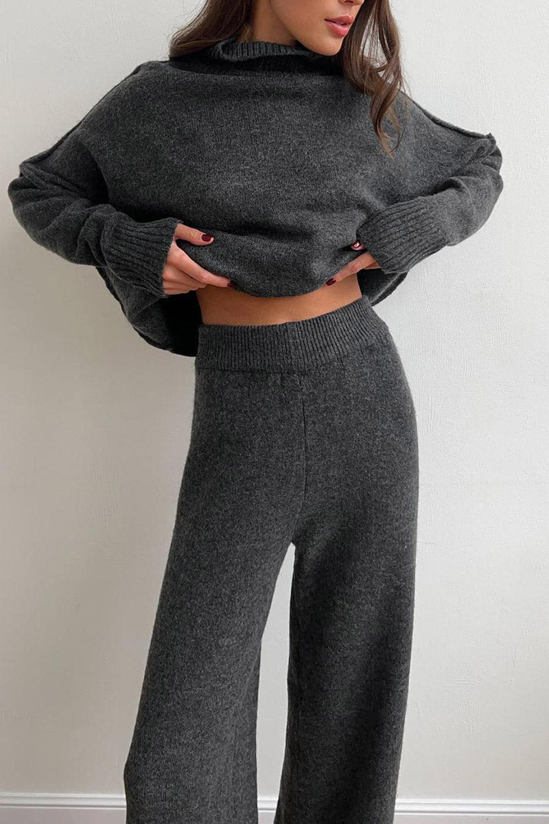 Knit Cozy Top and Wide Leg Pants Set