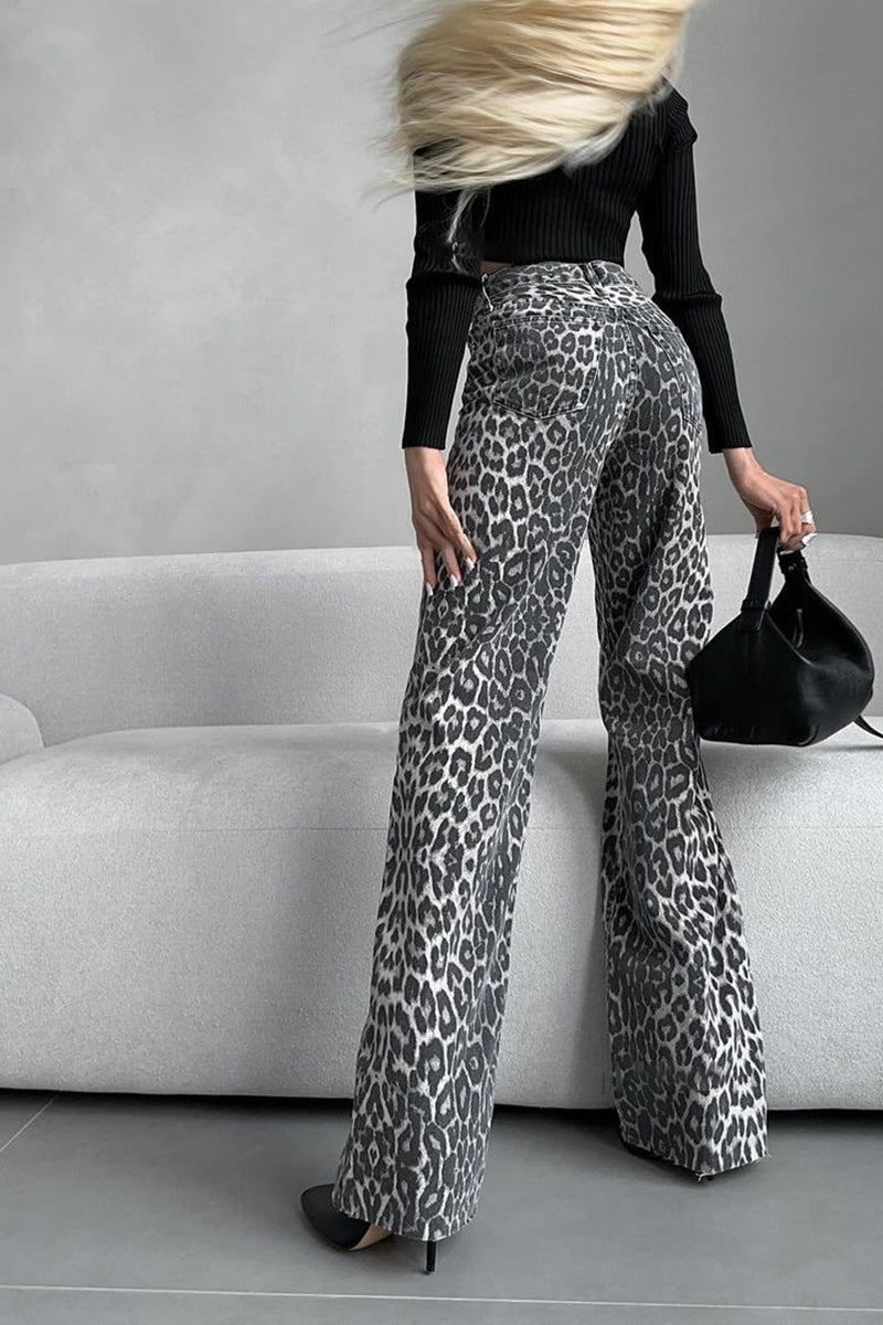 High-Waisted Leopard Print Flare Pants