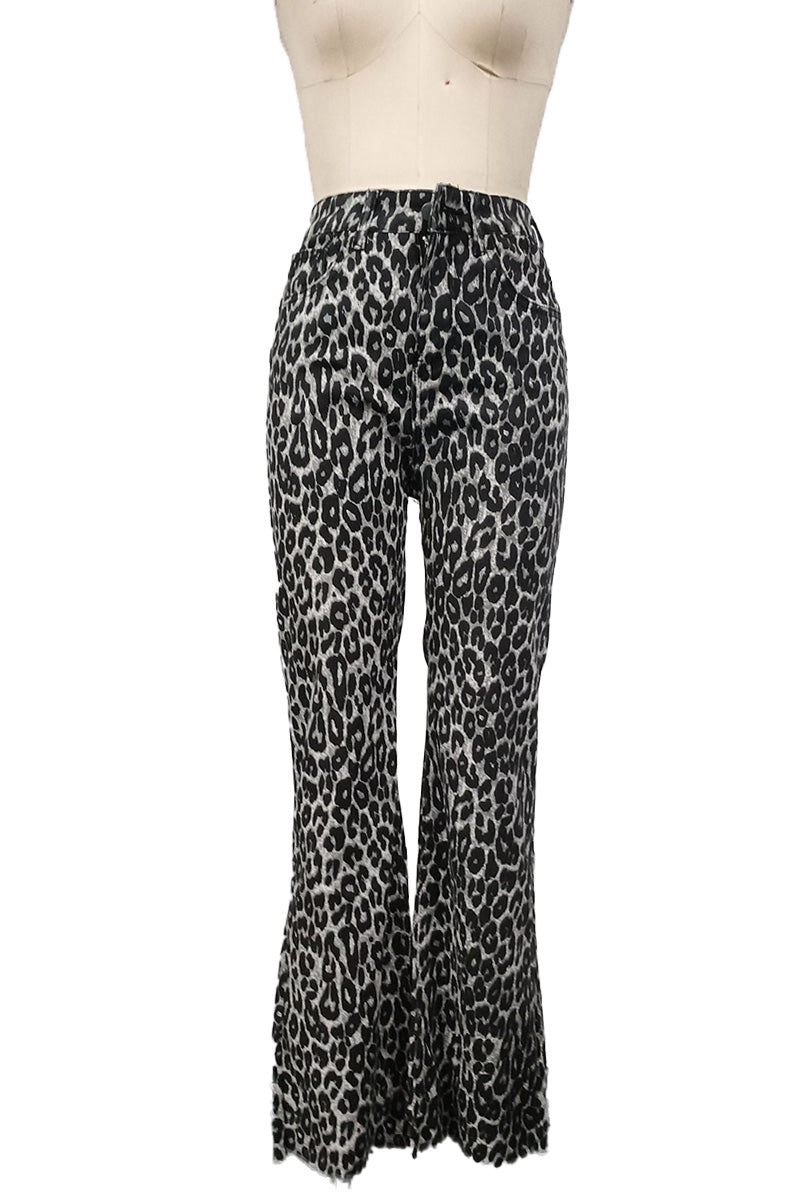 High-Waisted Leopard Print Flare Pants