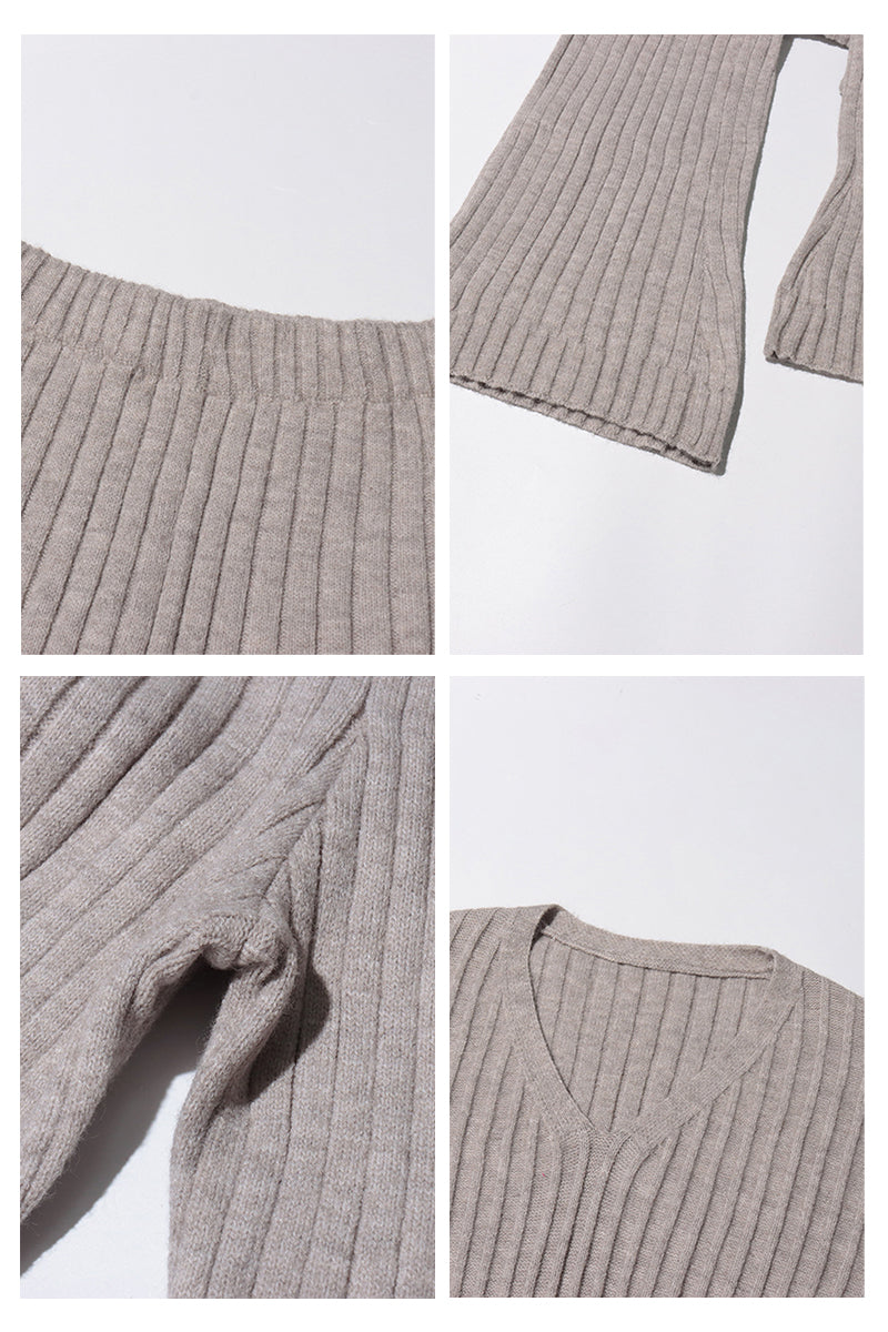 Knit V-Neck Sweater and Jogger Set