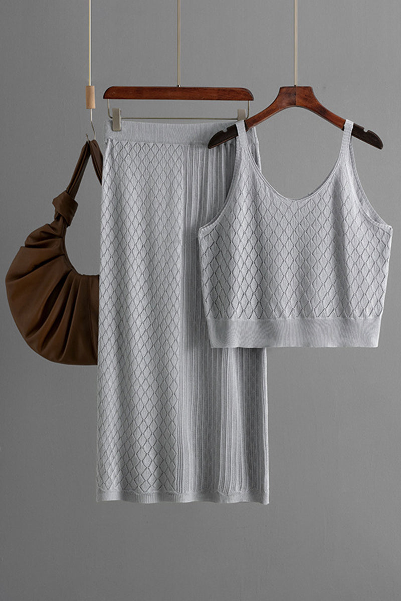 Textured Knit Tank and Skirt Set