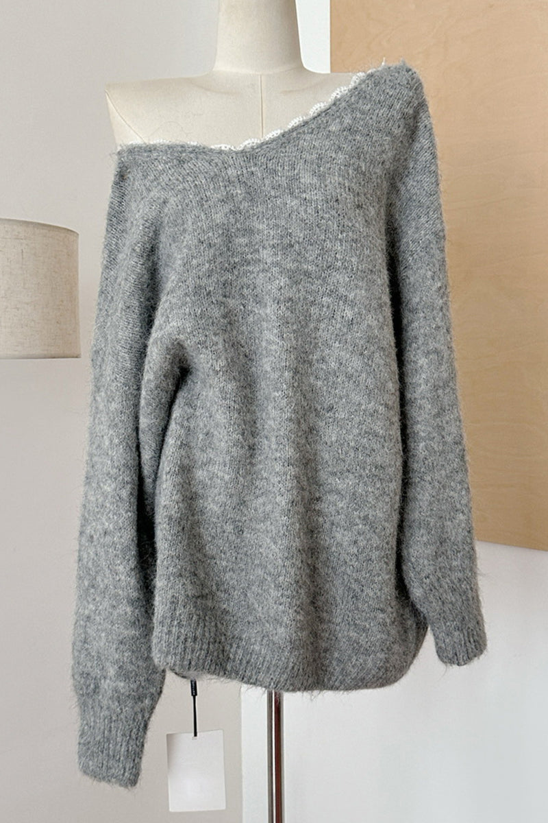 V-Neck Knit Sweater with Bow Detail