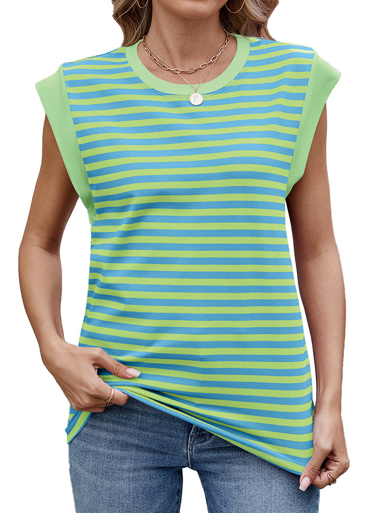 Striped Contrast Trim Sleeveless T-shirt