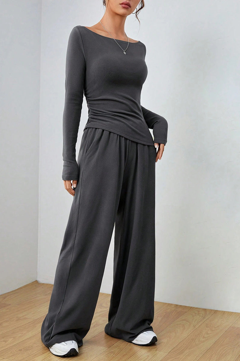 Long Sleeve Top and Wide-Leg Pants Set