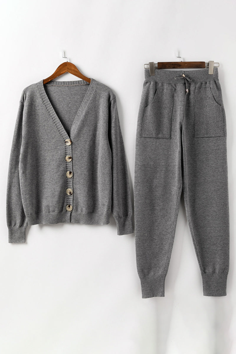 Cardigan with Drawstring Waist Pants Set