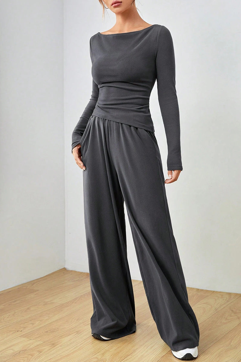 Long Sleeve Top and Wide-Leg Pants Set