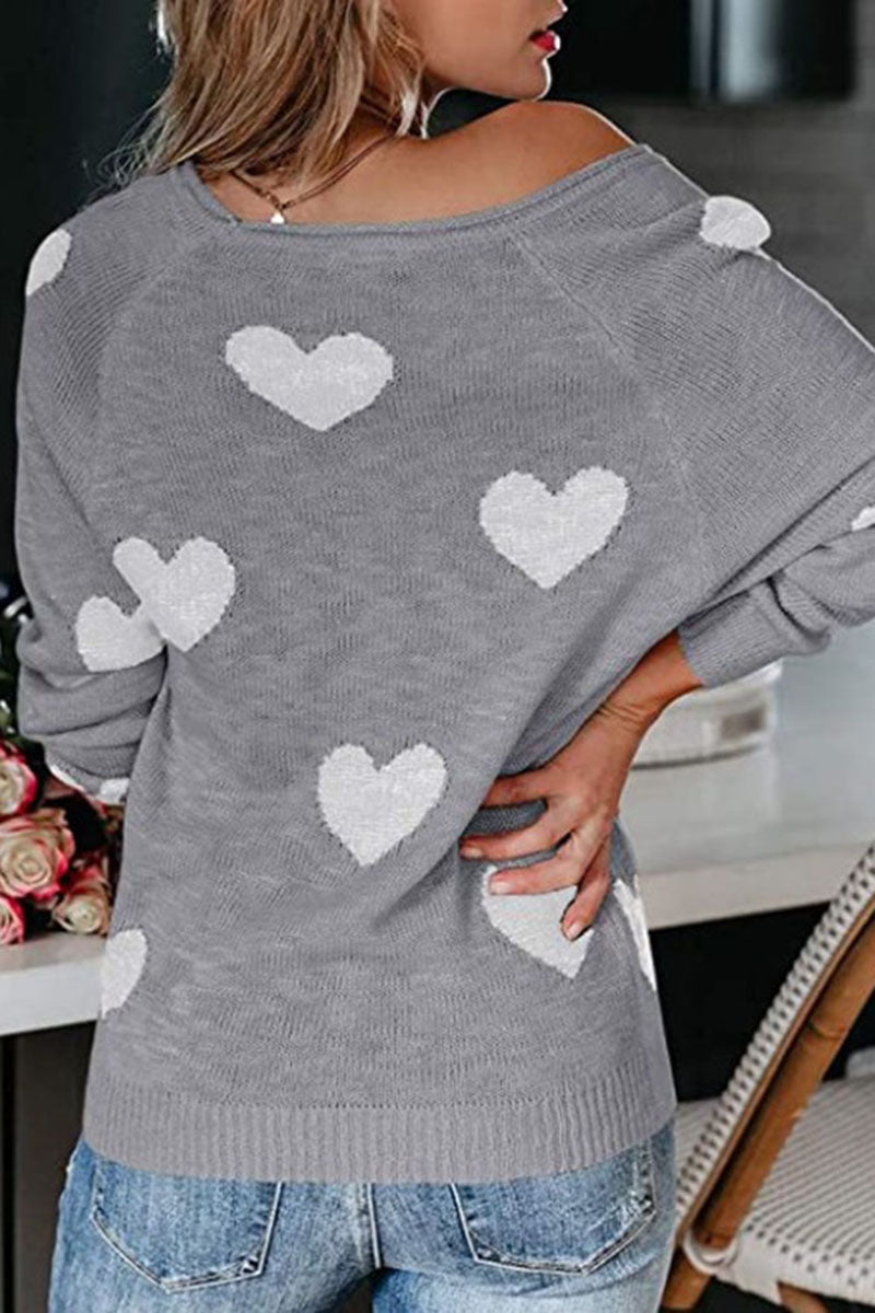 Off-Shoulder Heart Knit Sweater