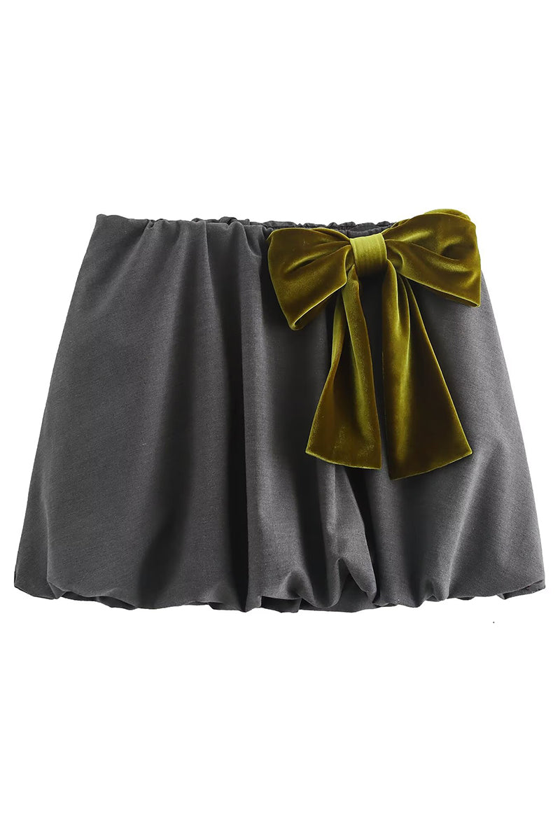 Velvet Bow Bubble Mini Skirt