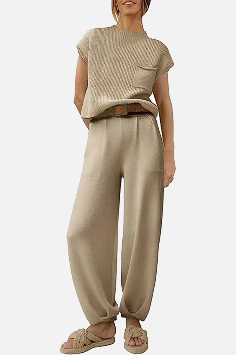 Sleeveless Knit Top and Relaxed Pants Set