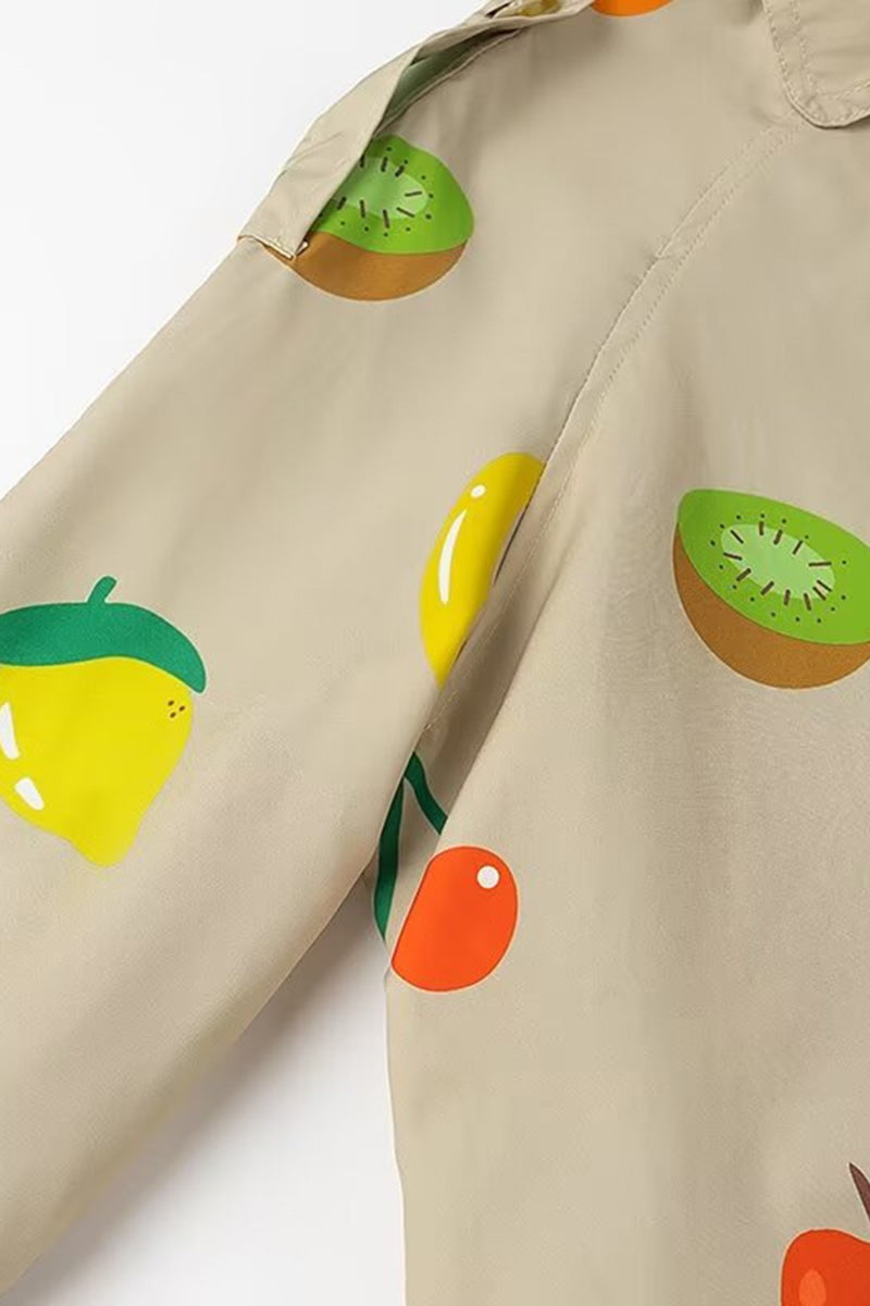 Playful Fruit Print Longline Coat