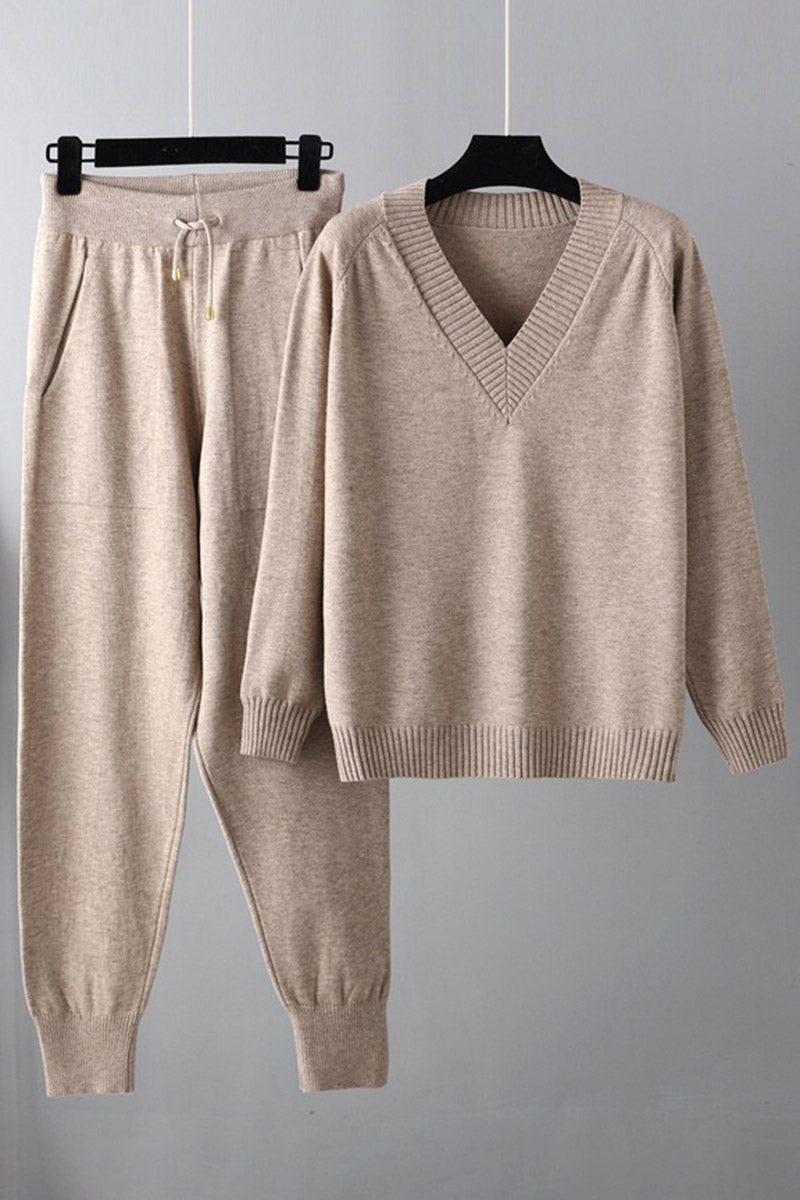 V-Neck Knit Sweater and Jogger Set