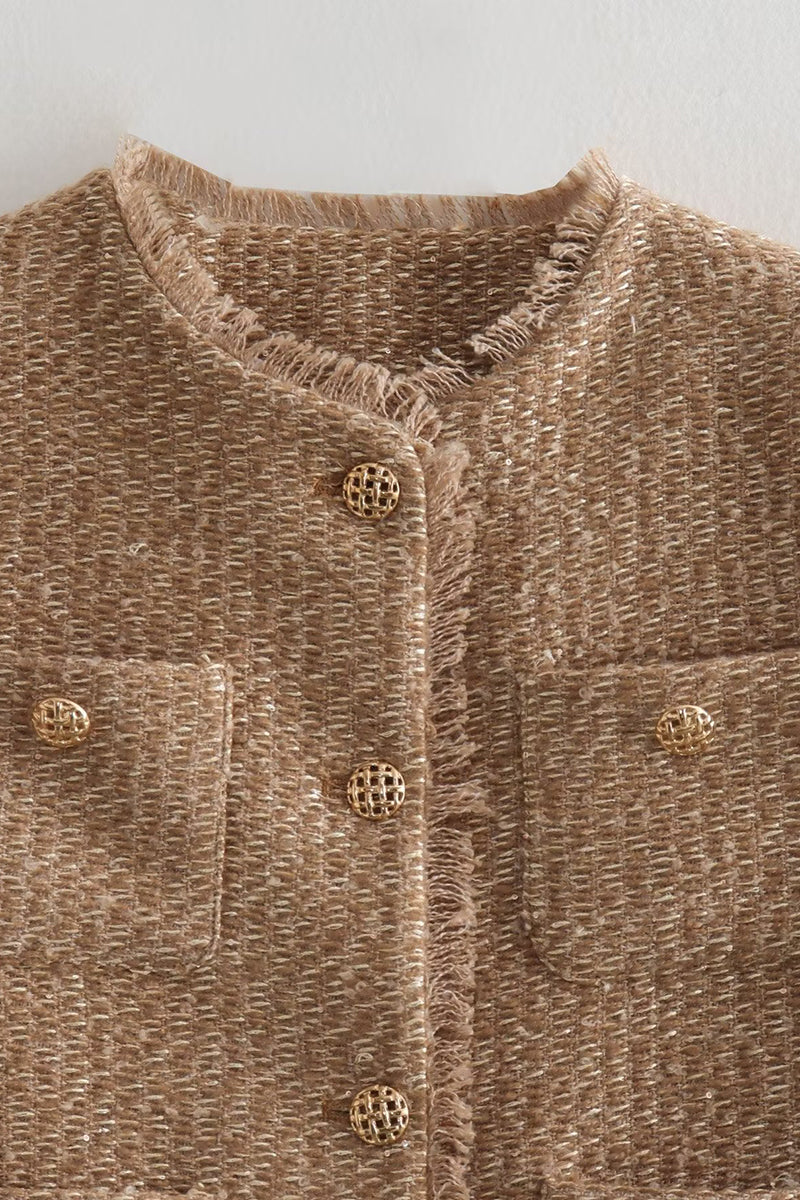 Textured Button-Up Tweed Jacket