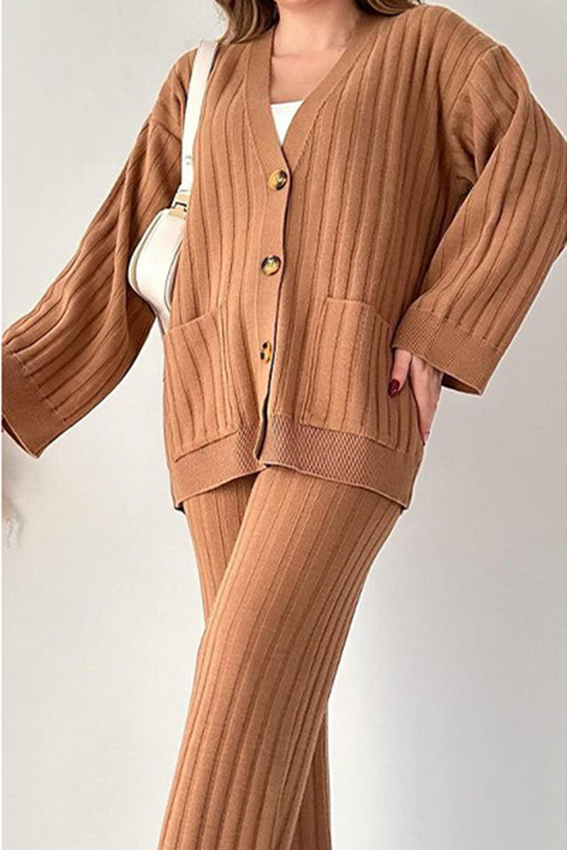 Ribbed Knit Button-Up Lounge Set